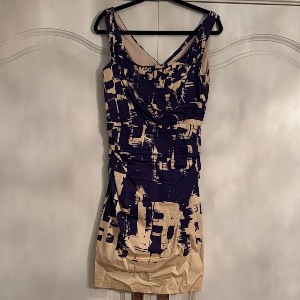 Suzi Chin for Maggy Boutique Navy and Cream Mini Dress